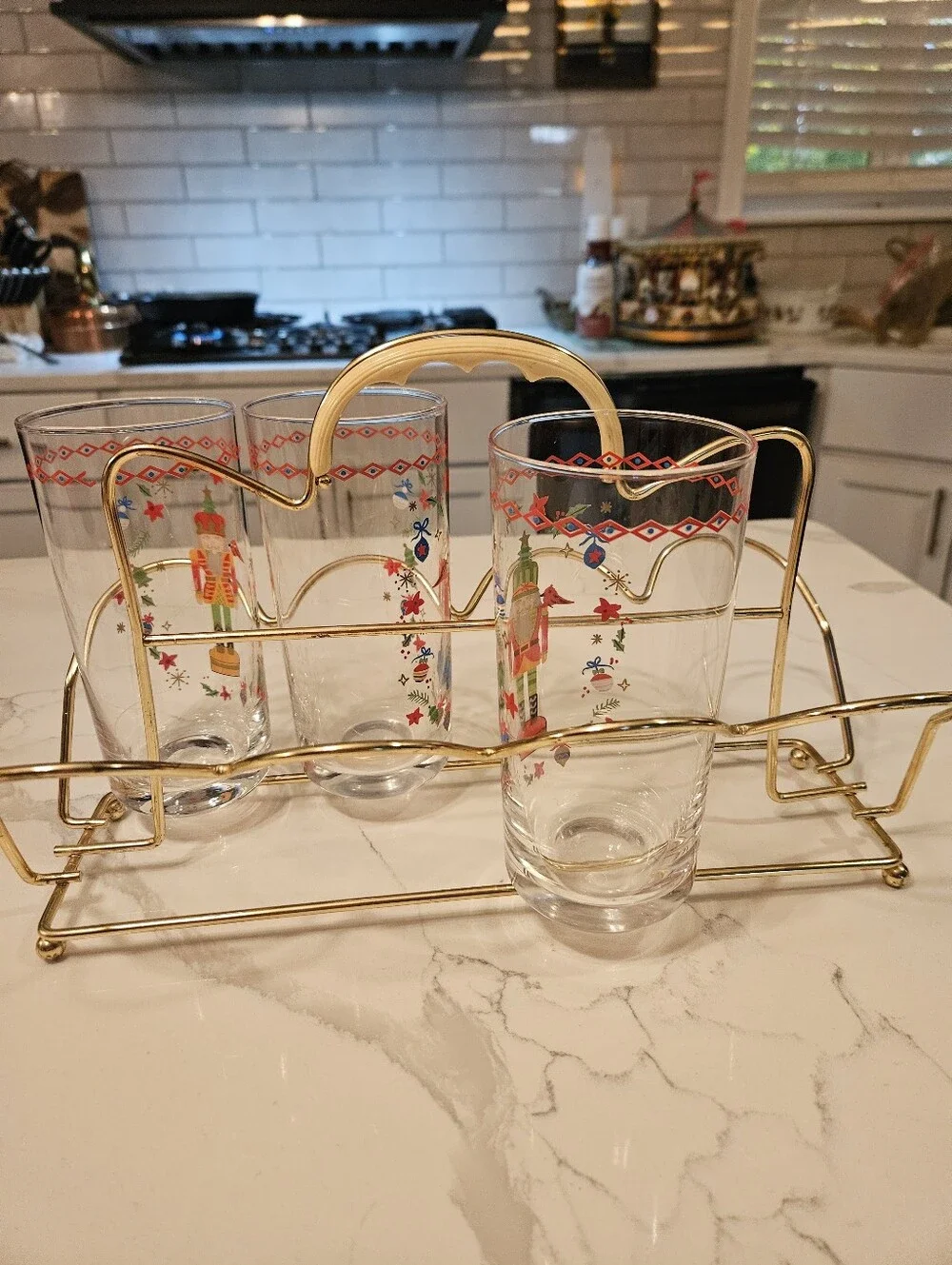 Mid Century Brass Gold Glass Caddy
